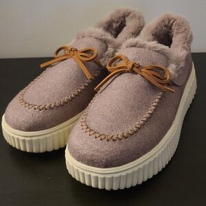 Skechers Women's Moccasin Cozy Lined Slippers Cozy Ojai Mauve Purple Sz 8.5 EUC